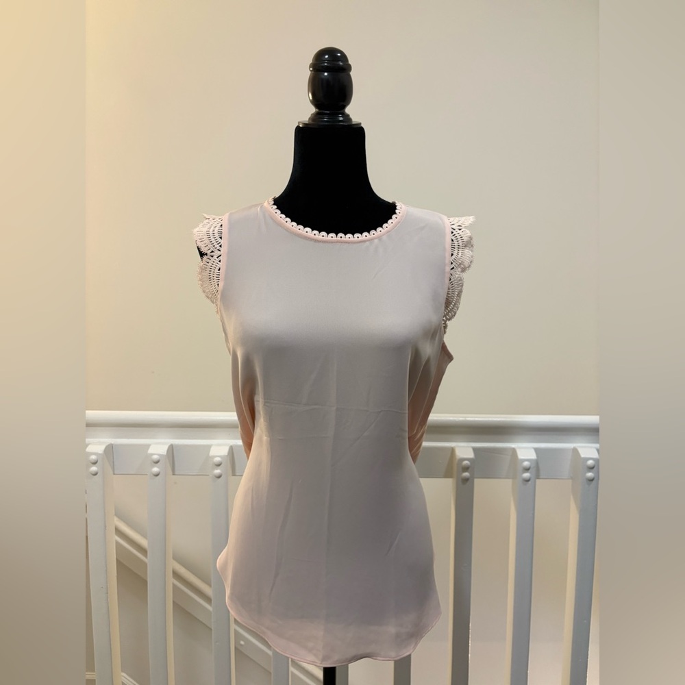 LOFT Blush Lace Trim Blouse NWT